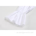 Women Casual Mode White Knopfkleid Langarm Kleid